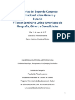 Memorias Del Segundo Congreso Internacional Sobre Género y Espacio Y Tercer Seminário Latino-Americano de Geografia, Gênero e Sexualidades