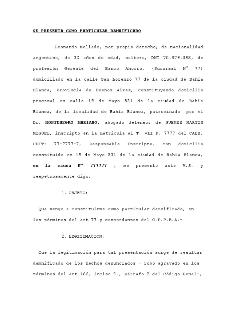 Se Presenta como Particular Damnificado PDF