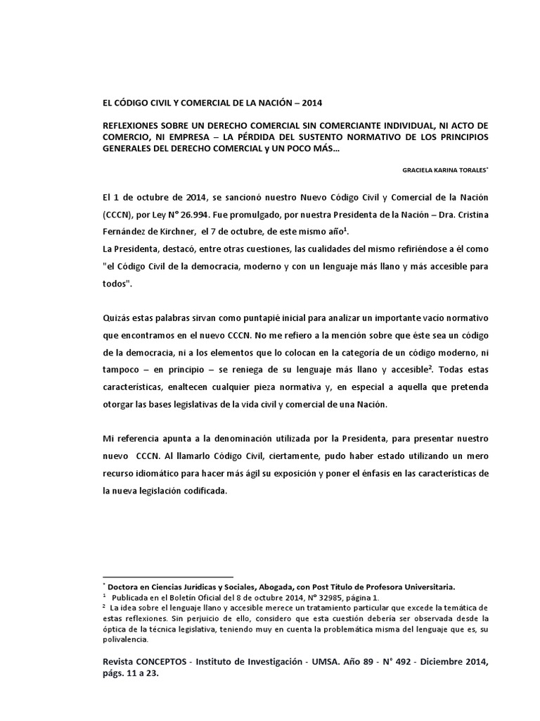 REFLEXIONES Sobre El CCCN - Sin Comerciante - Sin Acto de Comercio - Ni ...