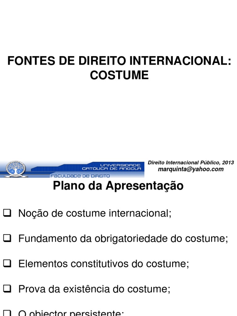 Fontes Do Direito Internacional (Costume) | PDF | Direito Internacional ...