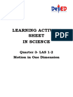 Learning Activity Sheet in Science: Quarter 3-LAS 1-2 Motion in One Dimension