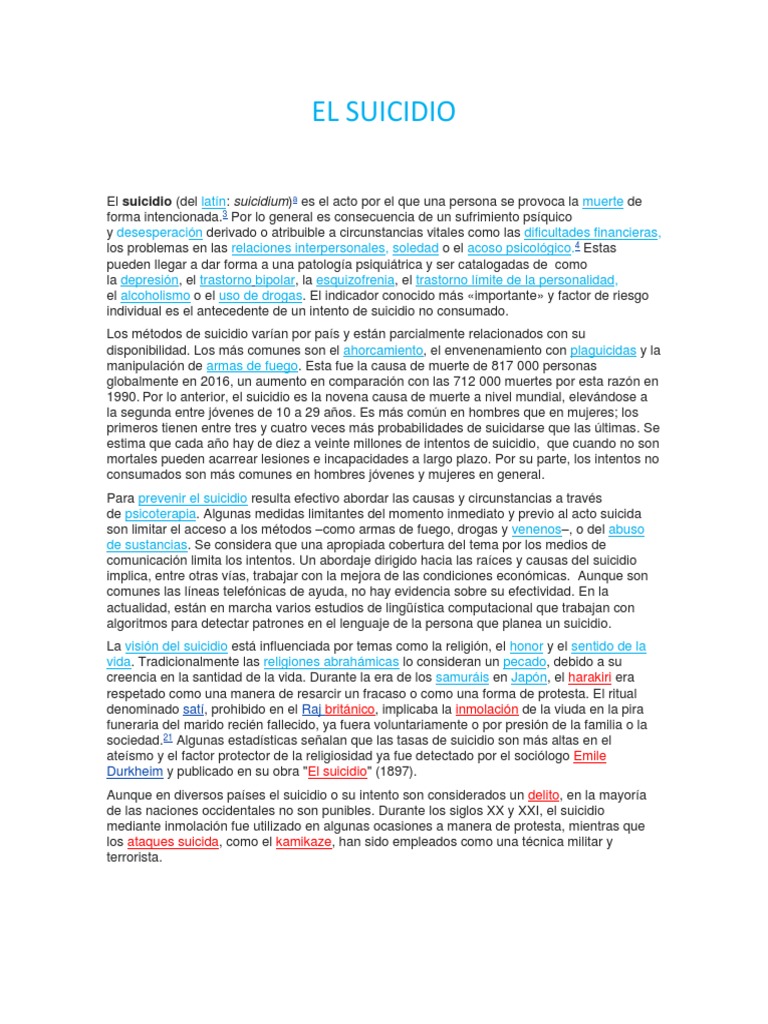 El Suicidio | PDF | Suicidio | Causas de la muerte