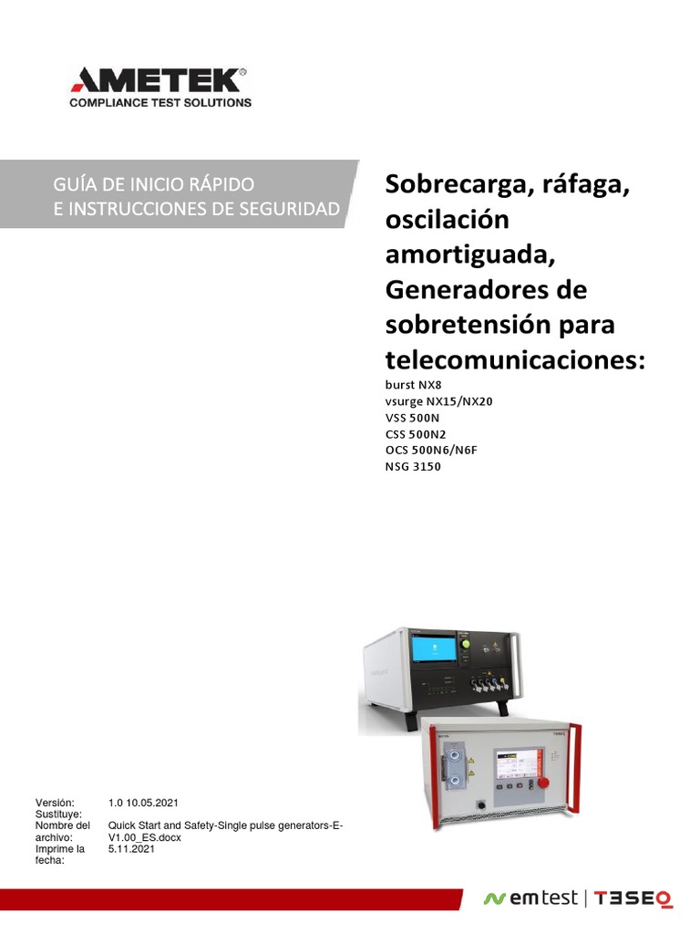 Quick Start and Safety Single Pulse Generators e v100 Es PDF Ingenieria Eléctrica