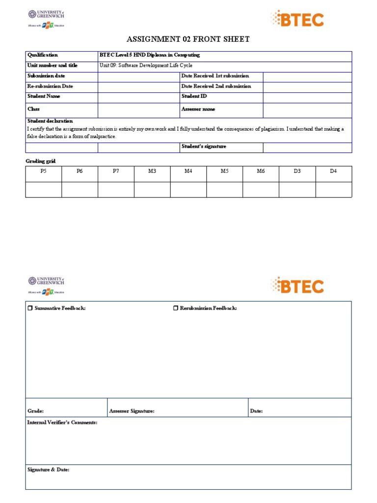 18 - Unit 09. Assignment 02 Frontsheet | PDF | Career & Growth