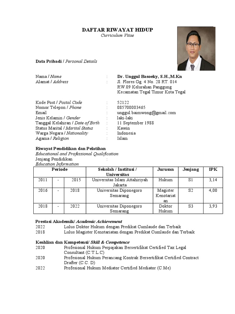 CV Dr. Unggul Basoeky, S.H., M.Kn | PDF | Karier & Perkembangan