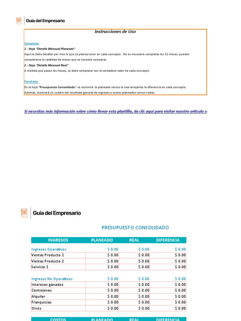 Plantilla de Presupuesto de Ingresos y Egresos | PDF | Presupuesto ...