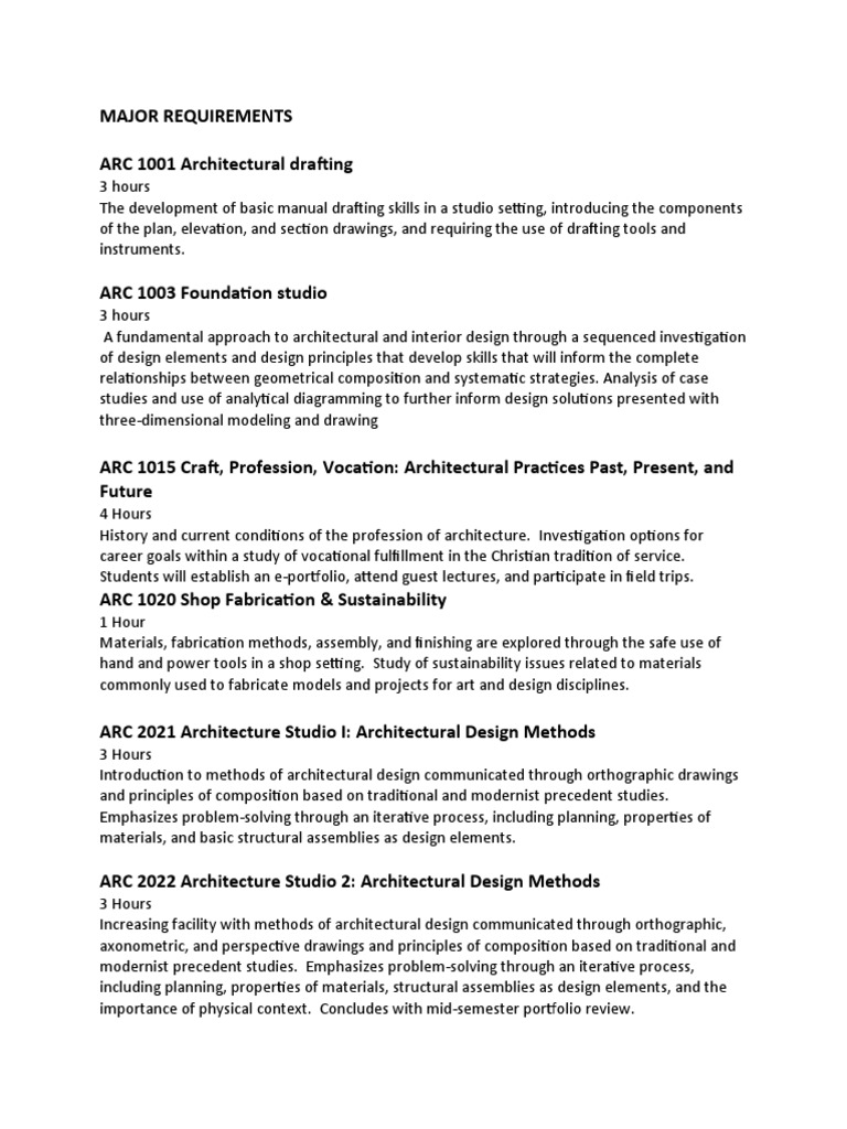 Major Requirements Course Descriptions PDF Technical Drawing Design
