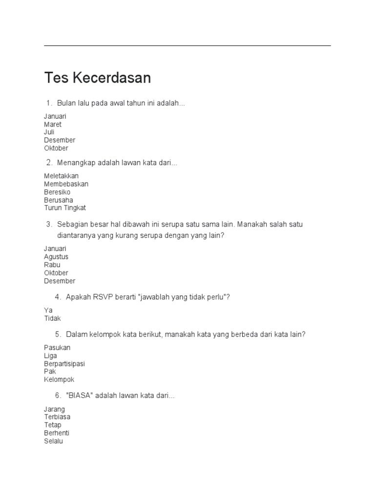 Contoh Tes Kecerdasan | PDF