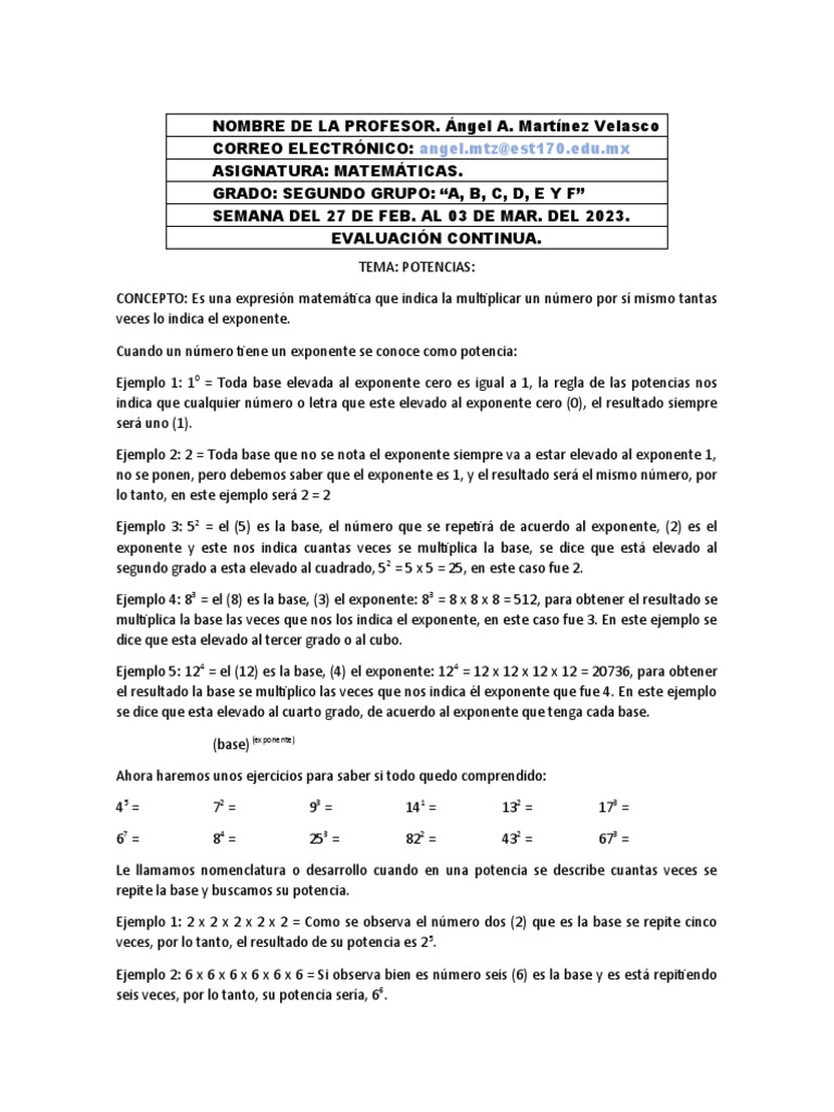 Potencias Pdf Exponenciación Multiplicación