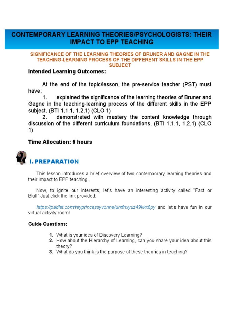 An Analysis of Jerome Bruner's Discovery Learning Theory and Robert