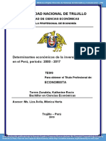 Universidad Nacional de Trujillo: Determinantes Económicos de La Inversión Privada en El Perú, Período: 2000 - 2017