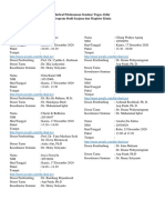 Jadwal Pelaksanaan Seminar Tugas Akhir Program Studi Sarjana Dan Magister Kimia