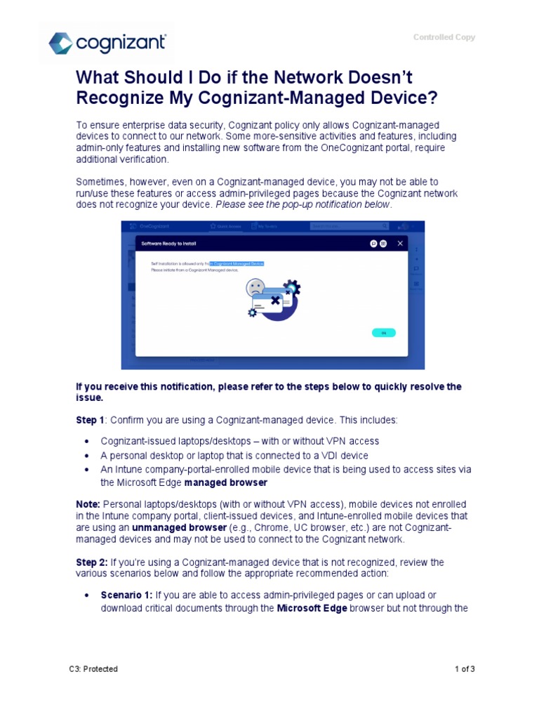 What Should I Do If The Network Doesn't Recognize My CognizantManaged