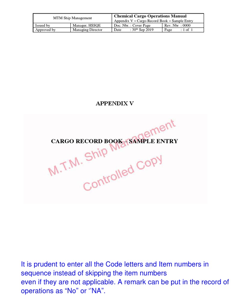 1.MTM Cargo Record Book Entry Guide PDF Port Ships
