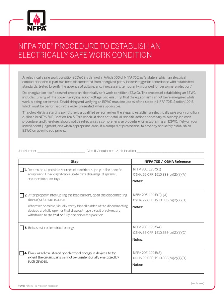 NFPA 70E Procedure To Establish An ESWC | PDF | Electrical Engineering ...