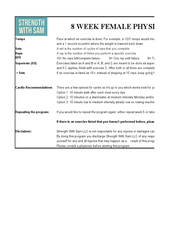 8-Week Female Physique Program | PDF | Aerobic Exercise | Weight Training