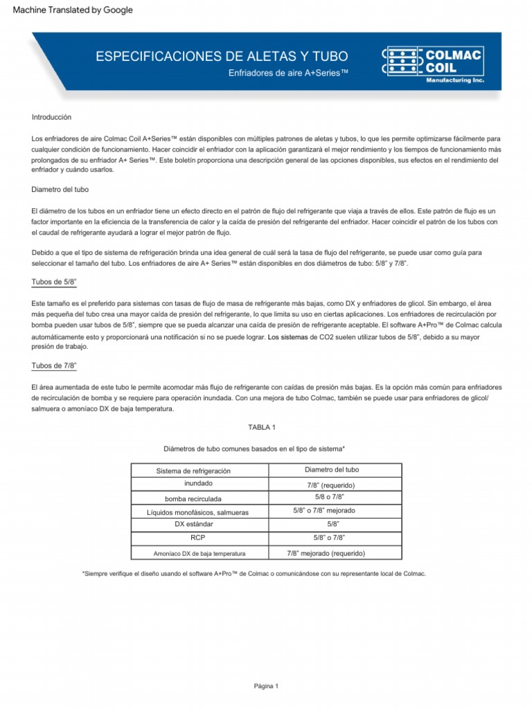 AplusseriesFinAndTubeSpecifications Traduccion Descargar gratis