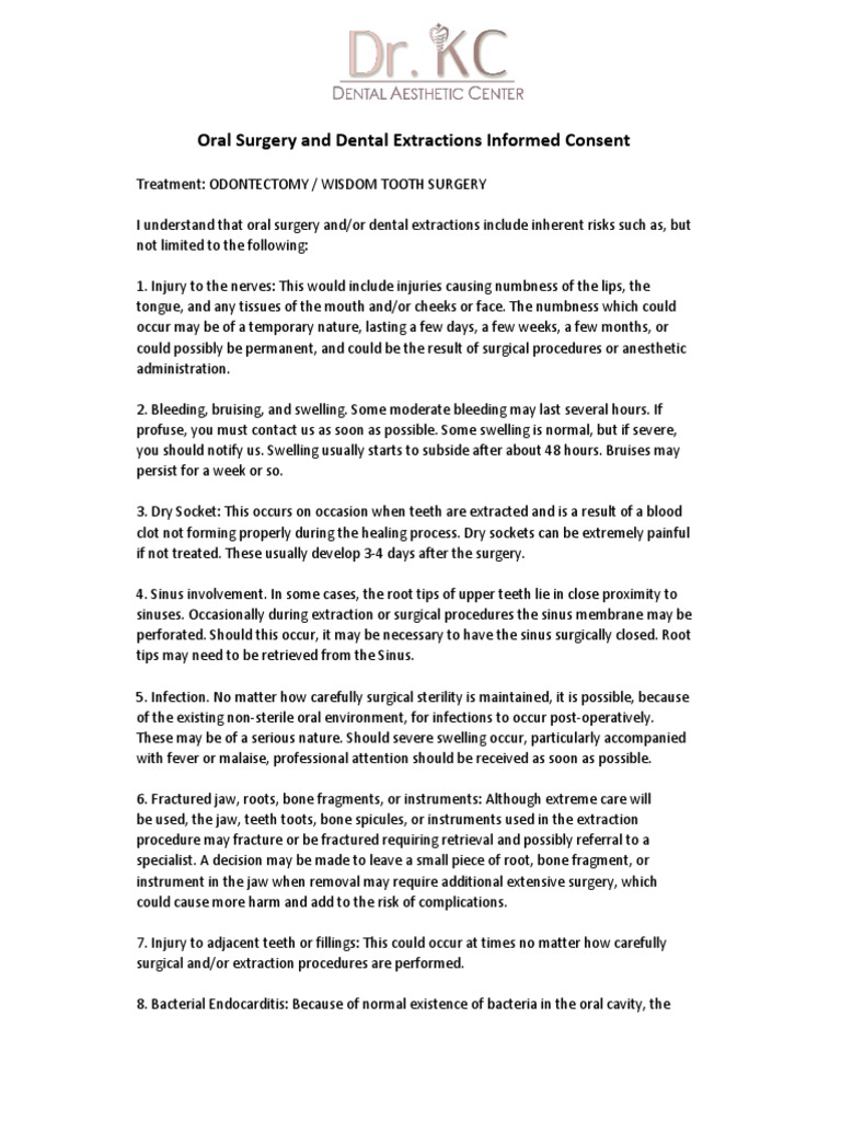 Oral Surgery and Dental Extractions Informed Consent | PDF | Medical ...