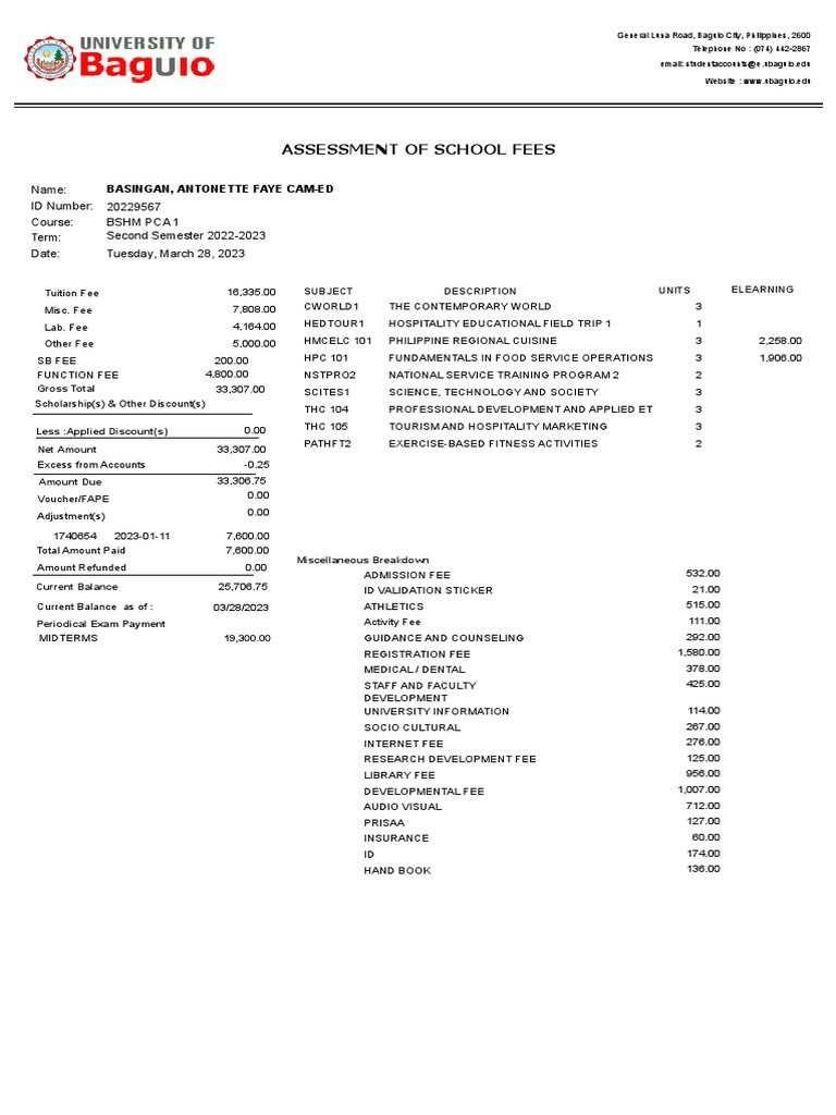 Assessment of School Fees: Basingan, Antonette Faye Cam-Ed | PDF | Fee ...