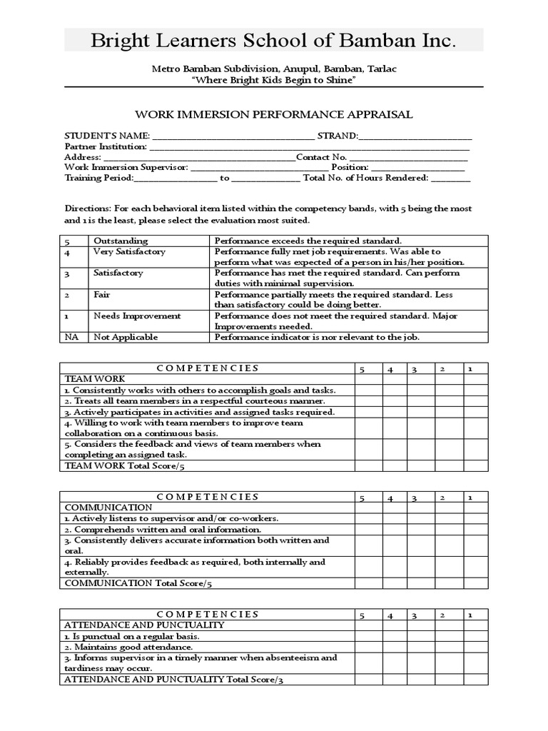 work-immersion-performance-appraisal-grade-12-pdf-psychological