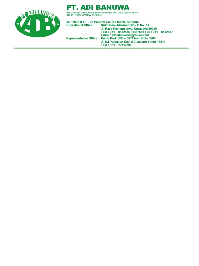 Registrasi PT. Adi Banuwa di KLH | PDF