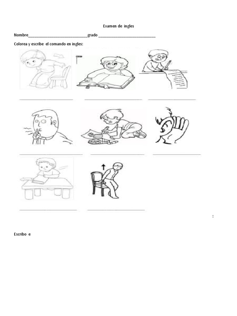 Colorea y escribe el comando eninglescorrespondiente a cada imagen pdf