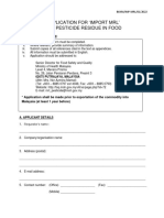 Application For Import MRL' For Pesticide Residue in Food