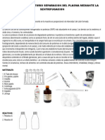 Informe de Laboratorio Separacion Del Plasma Mediante La Sentrifugacion