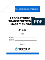 Laboratorio de Transferencia de Masa Y Energía: 3° Ciclo
