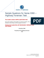 Sample Questions For Series 9300 - Highway Foreman Test