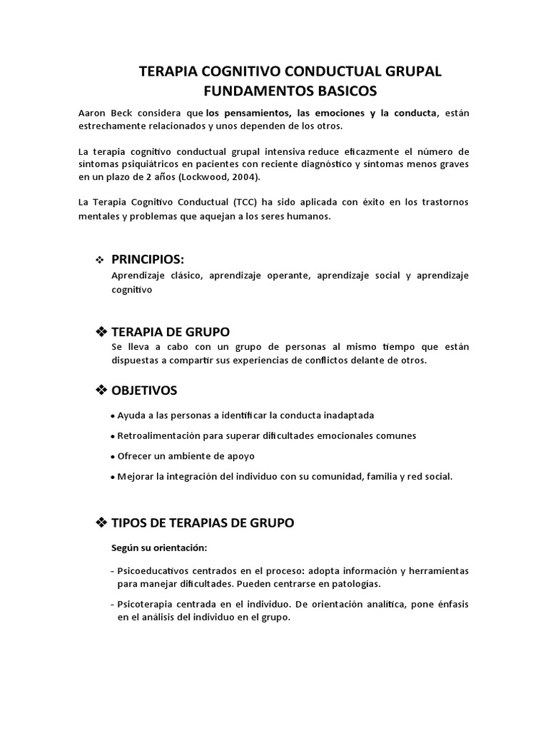 Terapia Cognitivo Conductual Grupal | PDF | Terapia de conducta ...