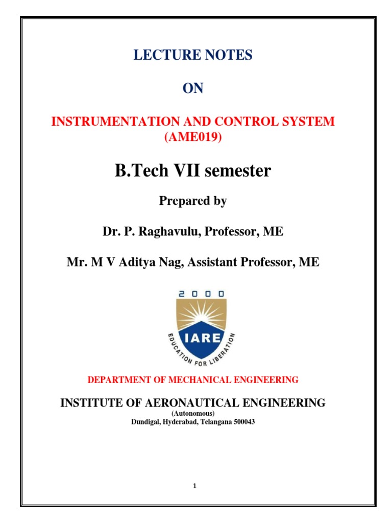 B.Tech VII Semester: Lecture Notes ON | PDF | Calibration ...