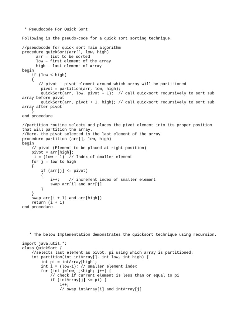 Quick Sort | PDF | Computer Science | Software Engineering
