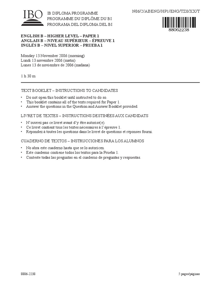 IB English B HL Paper 1 Instructions | PDF | Fiji | Bottled Water