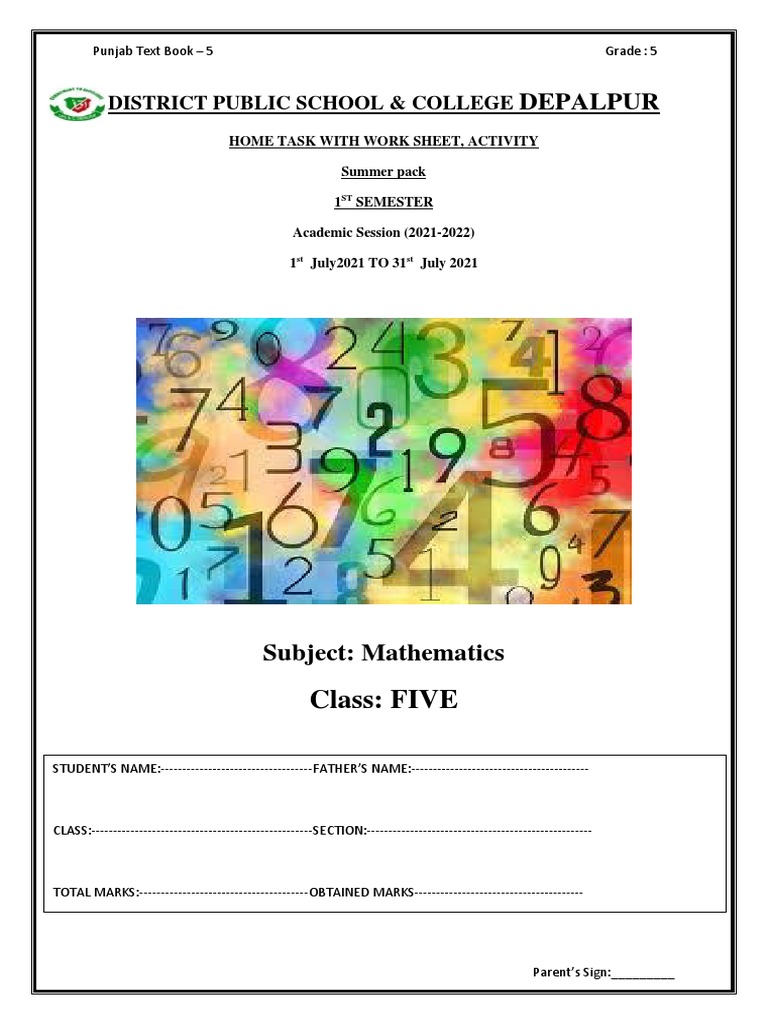 Depalpur: Class: FIVE | PDF | Elementary Mathematics | Arithmetic