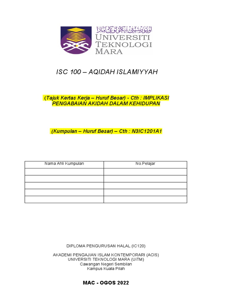 Muka Depan Kertas Kerja | PDF