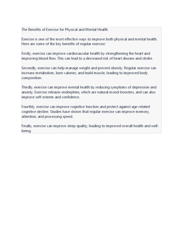 The Benefits of Exercise For Physical and Mental Health | PDF