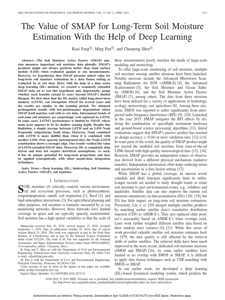 【34】The Value of SMAP for Long-Term Soil Moisture Estimation With the ...
