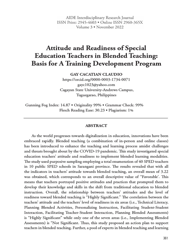 SPED Teachers' Readiness for Blended Learning | PDF | Teachers ...