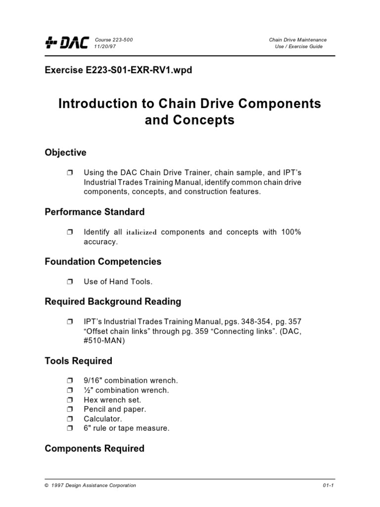 Introduction To Chain Drive Components and Concepts Exercise E223S01
