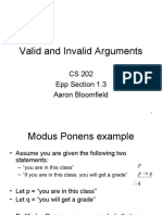 Valid and Invalid Arguments: CS 202 Epp Section 1.3 Aaron Bloomfield