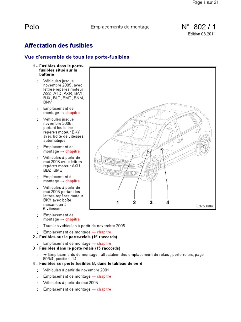 Polo #802 / 1: Affectation Des Fusibles | PDF | Moteur diesel | Extincteur  automatique à eau