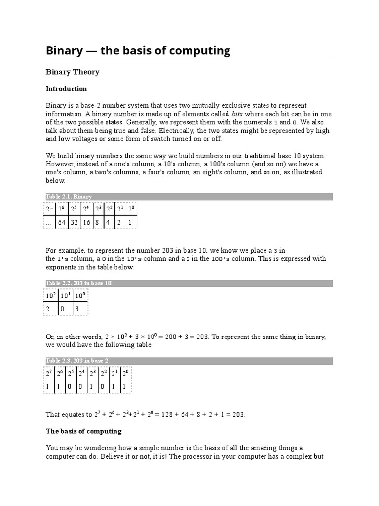 Binary - The Basis of Computing | PDF | Byte | Bit