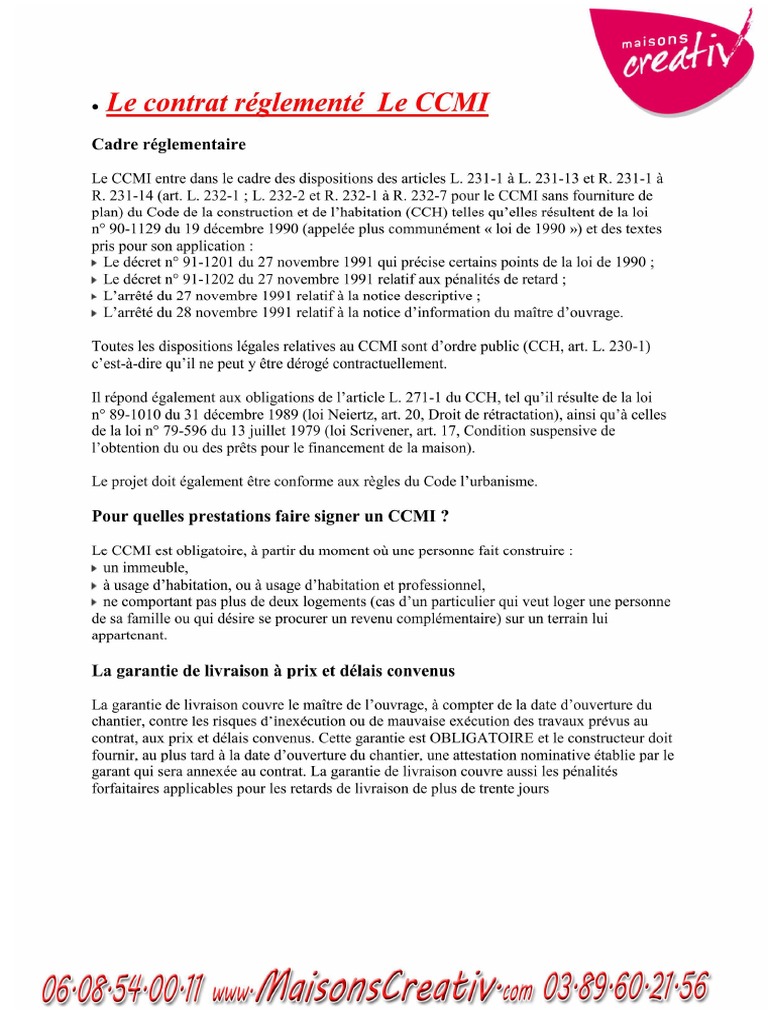 Contrat de Construction CCMI: Réglementation | PDF | Technologie et ...