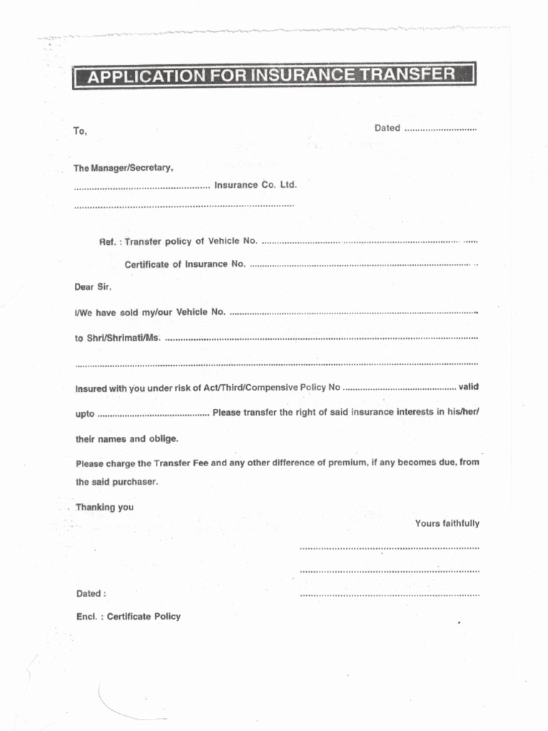Insurance Transfer Application PDF