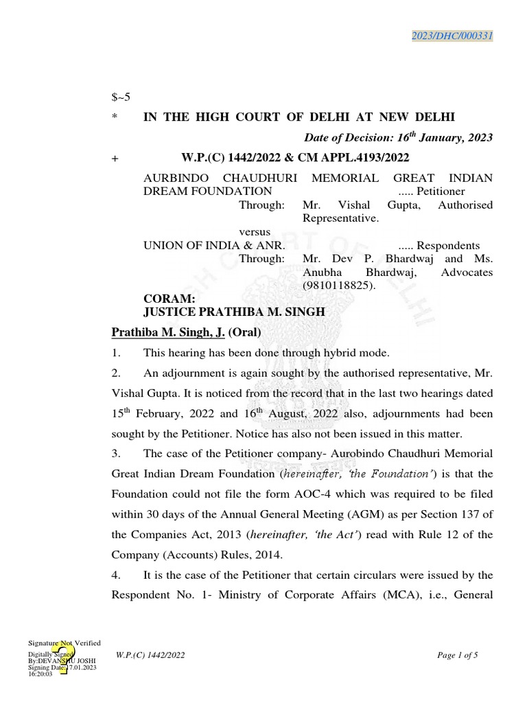 Delhi HC AOC4 Download Free PDF Common Law Government