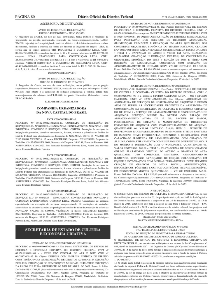 Dodf 074 19-04-2023 Integra-80-87 | PDF | Publicidade | Estado