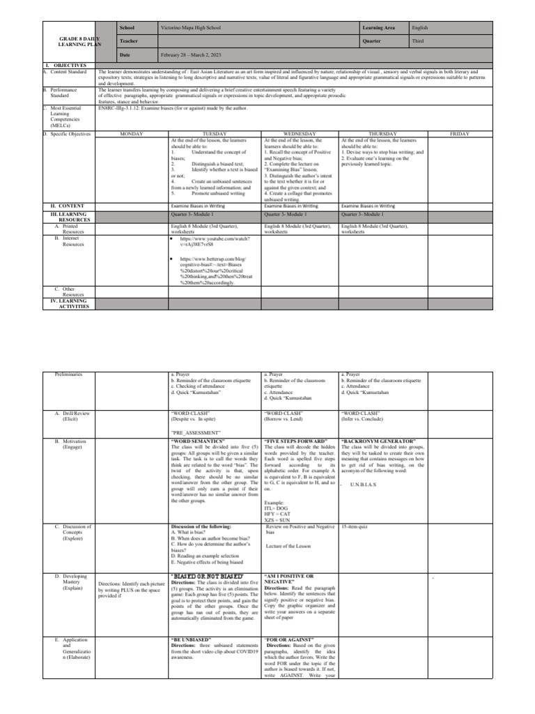 Examining Bias in Writing: Lesson Plan | PDF | Bias | Learning
