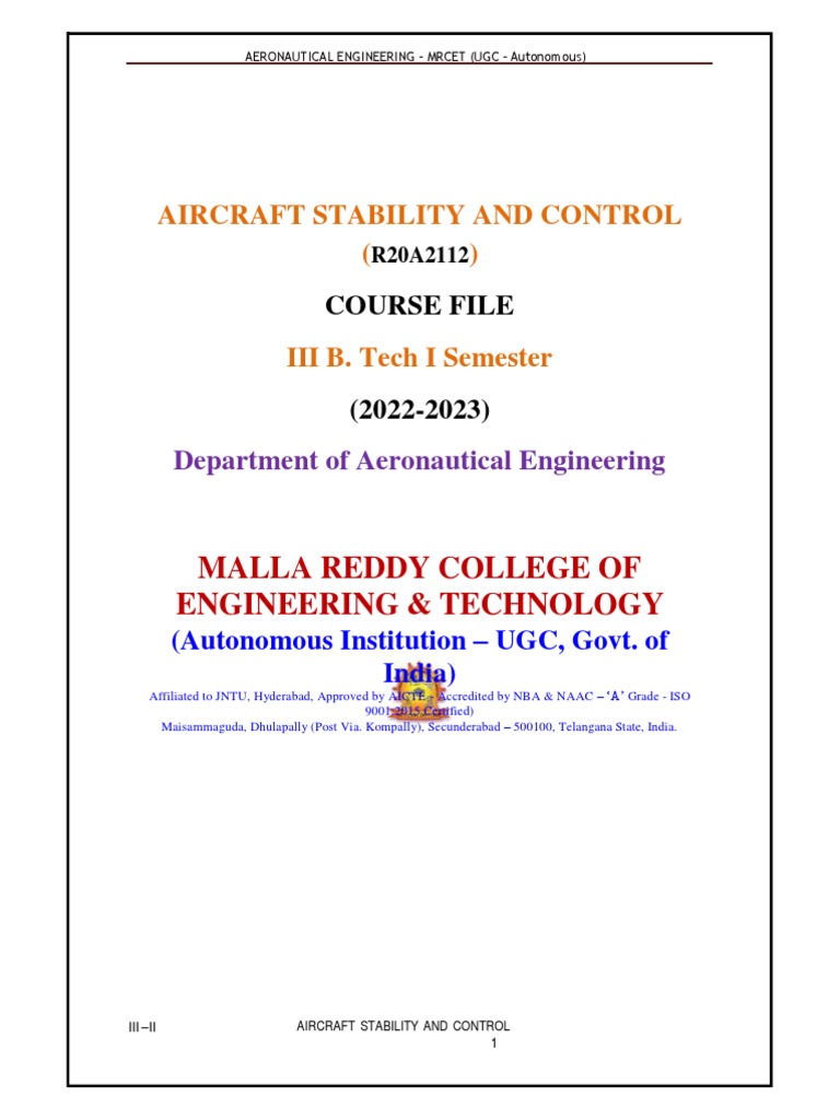 Aircraft Stability Course Guide | PDF