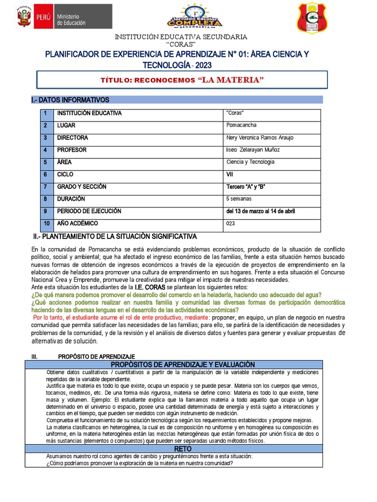 Planificador de Aprendizaje en Ciencia 2023 | PDF | Importar | Electrón